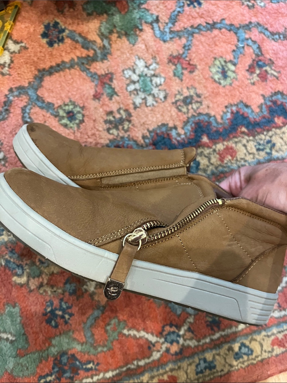 Easy Spirit Tan Zip-Accent Wedge Sneakers